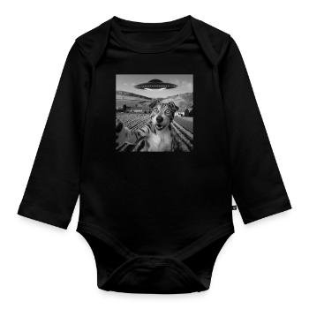 Alien Encounter Dog Selfie - Organic Longsleeve Baby Bodysuit - black - Front