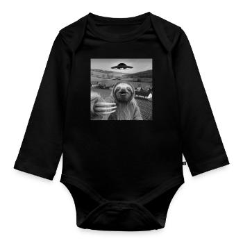 Alien Encounter Sloth Selfie - Organic Longsleeve Baby Bodysuit - black - Front