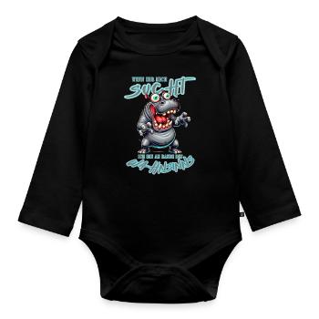 Crazy hippo on the verge of madness comic book style - Organic Longsleeve Baby Bodysuit - black - Front