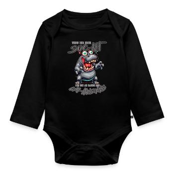 Crazy hippo on the verge of madness comic book style - Organic Longsleeve Baby Bodysuit - black - Front