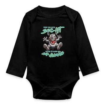 Crazy Rhino on the Edge of Madness Comic Style - Organic Longsleeve Baby Bodysuit - black - Front