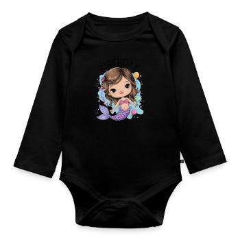 Birthday Girl Mermaid - Organic Longsleeve Baby Bodysuit - black - Front