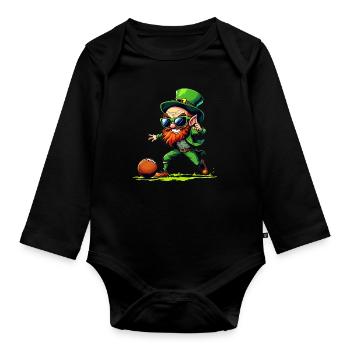 Football Leprechaun Sport St. Patrick's Day - Organic Longsleeve Baby Bodysuit - black - Front
