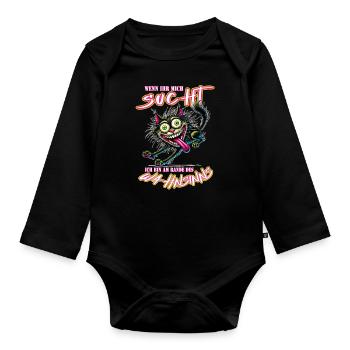 Chat fou au bord de la folie, style bande dessinée - Body Bébé bio manches longues - noir - Devant
