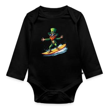 Surf Surfeur Leprechaun Sports Fête de la Saint-Patrick - Body Bébé bio manches longues - noir - Devant