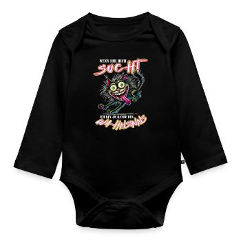 Chat fou au bord de la folie style bande dessinée - Body Bébé bio manches longues - noir - Devant