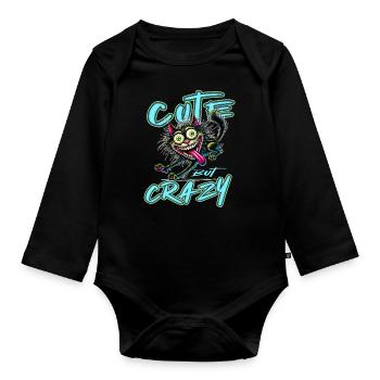 Chat mignon mais fou style bande dessinée Motif drôle - Body Bébé bio manches longues - noir - Devant