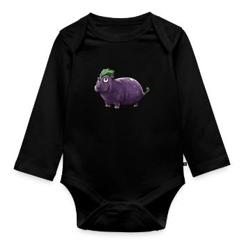 Hippopotame aubergine drôle de motif animal et végétal - Body Bébé bio manches longues - noir - Devant