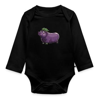 Hippopotame aubergine drôle de motif animal et végétal - Body Bébé bio manches longues - noir - Devant
