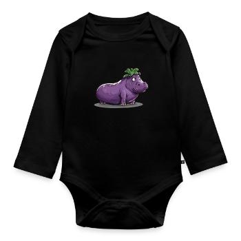 Hippopotame aubergine drôle de motif animal et végétal - Body Bébé bio manches longues - noir - Devant