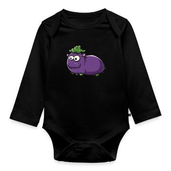 Hippopotame aubergine drôle de motif animal et végétal - Body Bébé bio manches longues - noir - Devant