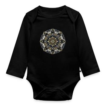 Mandala Modern Harmonie Geometrie Kunst - Baby Bio-Langarm-Body - Schwarz - Vorne