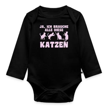 Chat Animal Chats Cadeau - Body Bébé bio manches longues - noir - Devant