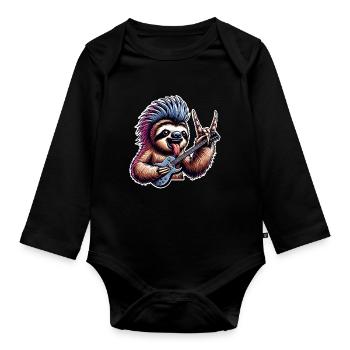 Sloth Rock and Roll Guitarist - Organic Longsleeve Baby Bodysuit - black - Front