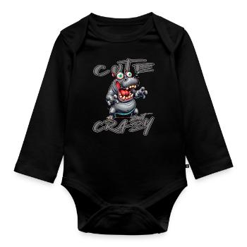 Motif drôle de bande dessinée hippopotame mignon mais fou - Body Bébé bio manches longues - noir - Devant