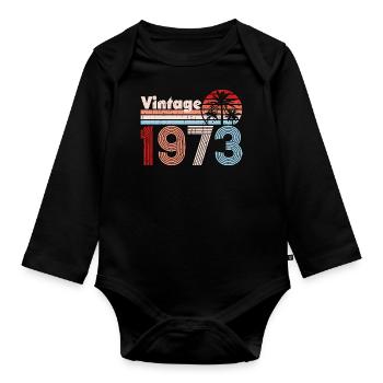 Millésime 1973 Palmiers Rétro Anniversaire - Body Bébé bio manches longues - noir - Devant
