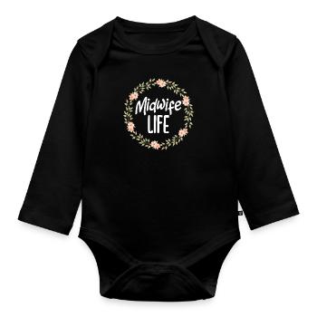 Motif de couronne de fleurs de la vie de sage-femme - Body Bébé bio manches longues - noir - Devant