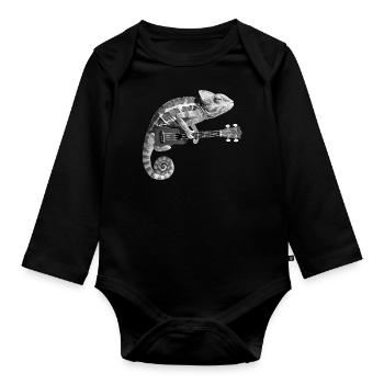Chamäleon mit Ukulele schwarz weiß - Baby Bio-Langarm-Body - Schwarz - Vorne