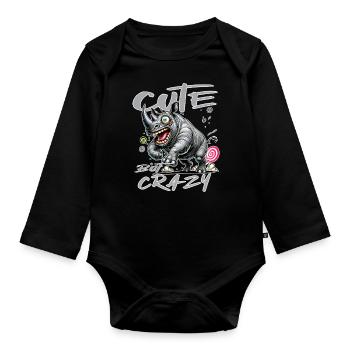 Cute but Crazy Rhino Comic Style Funny Motif - Organic Longsleeve Baby Bodysuit - black - Front
