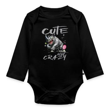 Motif drôle de bande dessinée de rhinocéros mignon mais fou - Body Bébé bio manches longues - noir - Devant