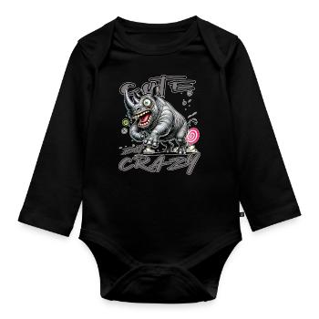 Cute but Crazy Rhino Comic Style Funny Motif - Organic Longsleeve Baby Bodysuit - black - Front