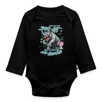 Crazy Rhino on the Edge of Madness Comic Style - Organic Longsleeve Baby Bodysuit - black - Front