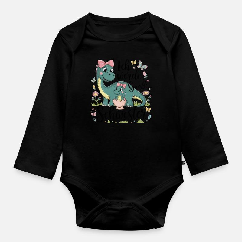 Ich werde eine große Schwester Dinosaurier - Baby Bio-Langarm-Body - Schwarz