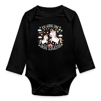 Ich werde eine große Schwester Einhorn - Baby Bio-Langarm-Body - Schwarz - Vorne