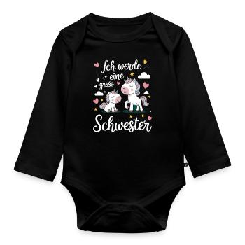 Ich werde eine große Schwester Einhorn - Baby Bio-Langarm-Body - Schwarz - Vorne
