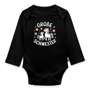 Ich werde eine große Schwester Einhorn - Baby Bio-Langarm-Body - Schwarz - Vorne