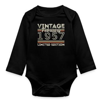 Février 1957 Cadeau d’anniversaire - Février 1957 - Body Bébé bio manches longues - noir - Devant