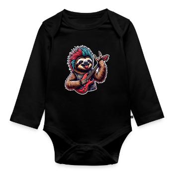 Sloth Rock and Roll Guitarist - Organic Longsleeve Baby Bodysuit - black - Front