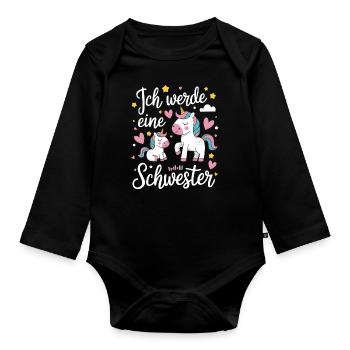 Ich werde eine große Schwester Einhorn - Baby Bio-Langarm-Body - Schwarz - Vorne