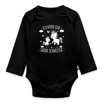 Ich werde eine große Schwester Einhorn - Baby Bio-Langarm-Body - Schwarz - Vorne