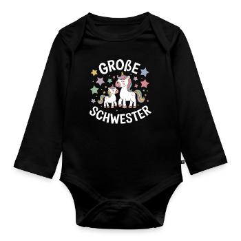 Ich werde eine große Schwester Einhorn - Baby Bio-Langarm-Body - Schwarz - Vorne