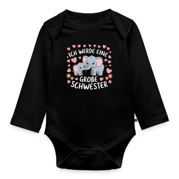 Ich werde eine große Schwester Elefant - Baby Bio-Langarm-Body - Schwarz - Vorne