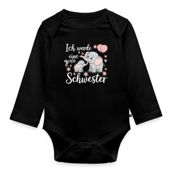 I'm going to be a big sister elephant - Organic Longsleeve Baby Bodysuit - black - Front