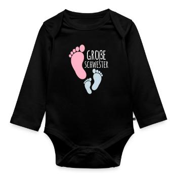 Grande Sœur Petit Frère Empreintes de Pas - Body Bébé bio manches longues - noir - Devant