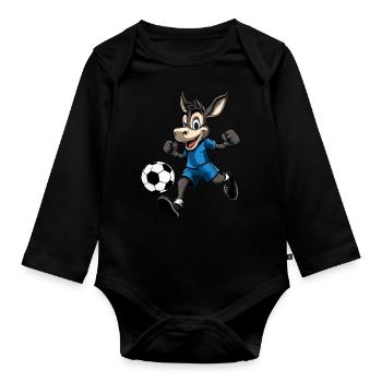 Esel Fussball (blau) - Baby Bio-Langarm-Body - Schwarz - Vorne