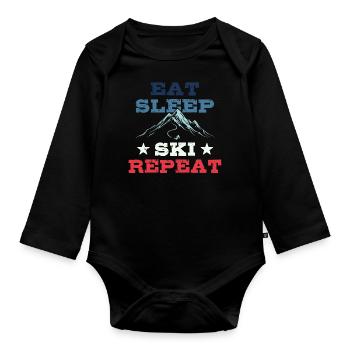 Eat Sleep Ski Repeat - Ski - Ski - Organic Longsleeve Baby Bodysuit - black - Front