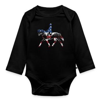 Jumper Us Flag Show Jumping - Organic Longsleeve Baby Bodysuit - black - Front