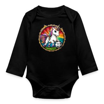 Licornes Football / Licorne de Football - Body Bébé bio manches longues - noir - Devant