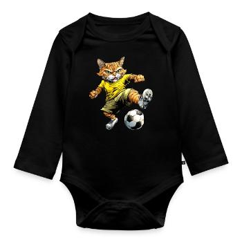 Katze Fussball - Baby Bio-Langarm-Body - Schwarz - Vorne