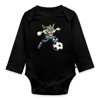 Fussballer Katze - Baby Bio-Langarm-Body - Schwarz - Vorne