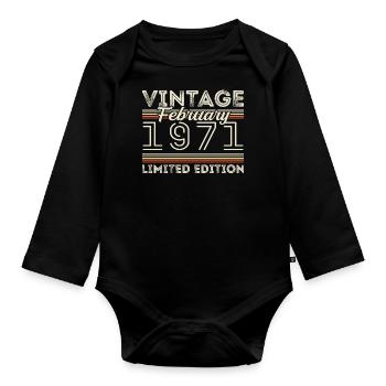 February 1971 Anniversary Gift - February 1971 - Organic Longsleeve Baby Bodysuit - black - Front