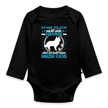 Harz fox is my friend Old German herding dog - Organic Longsleeve Baby Bodysuit - black - Front