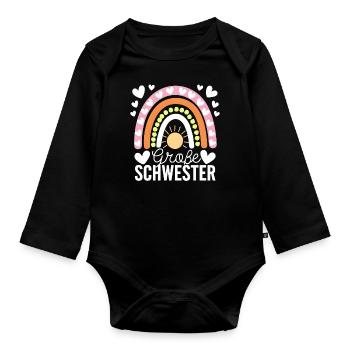 Je vais être grande sœur arc-en-ciel boho - Body Bébé bio manches longues - noir - Devant