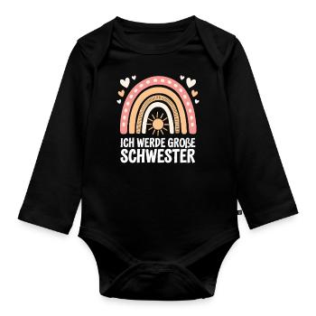 Je vais être grande sœur arc-en-ciel boho - Body Bébé bio manches longues - noir - Devant