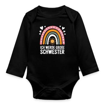 Je vais être grande sœur arc-en-ciel boho - Body Bébé bio manches longues - noir - Devant