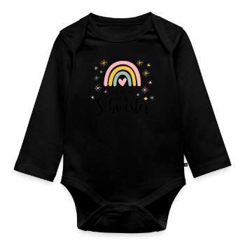 Je vais être grande sœur arc-en-ciel boho - Body Bébé bio manches longues - noir - Devant